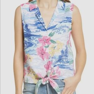 Tommy Bahama Waikiki Waves Camp Sleeveless Shirt Linen Womens  Large L Floral